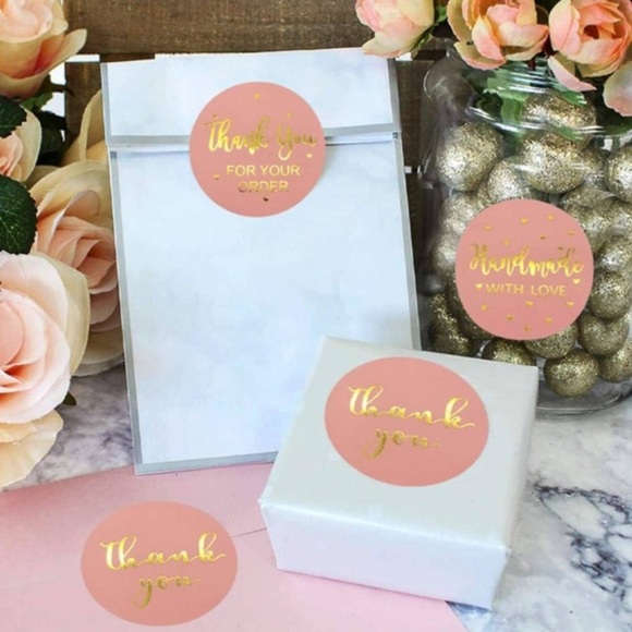 Thank You Sticker Labels 500 labels on roll. Peach & Gold, 1.5”x1.5” NWT - Picture 3 of 5